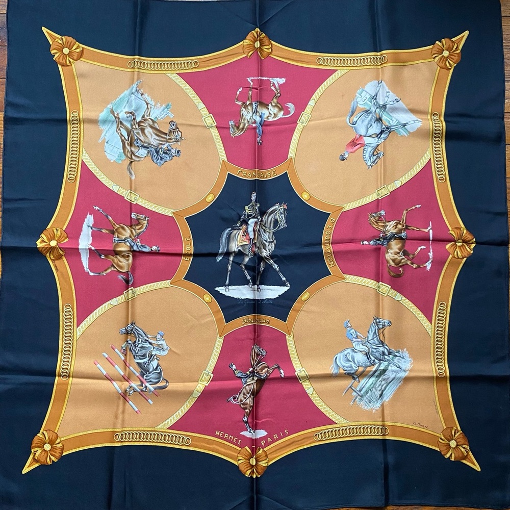 Hermès vintage silk Ecole Français d'Equitation de Saumur scarf